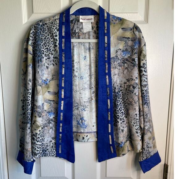 Vintage Pierre Lamonte Open Front Jacket Trim Detail Sz 12 Made in USA Artsy - Picture 5 of 13